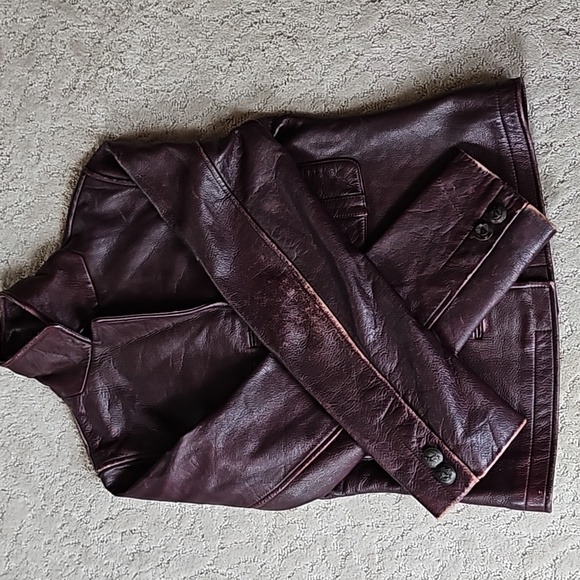 Robo Leather Burgundy Color Leather Blazer jacket Size Small - Picture 9 of 12